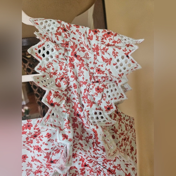 NWOT Anthropologie Blue Tassel Trina floral dark red/ mint embroidered top - Picture 8 of 14